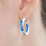 Color Tube Ring Earring  /  Elastic Fabric Band (Blue) with Silver 925