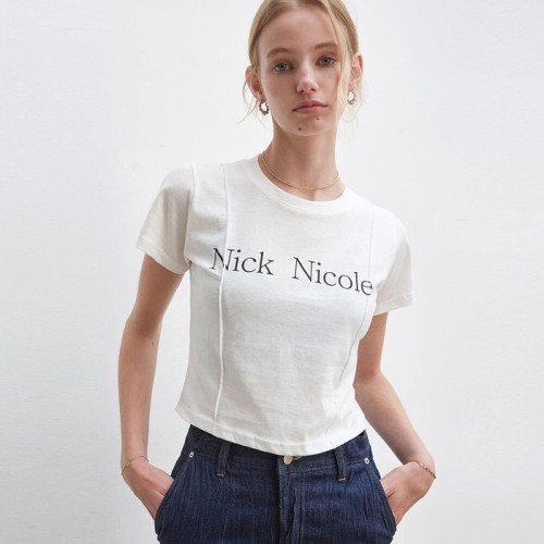 NICOLE PINTUCK CROP TEE_WHITE