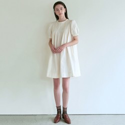 PINTUCK BUTTON DRESS_CREAM