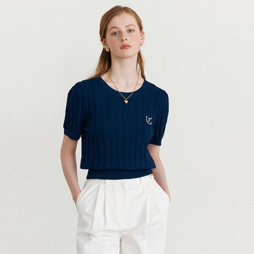 HALF SLEEVE CABLE KNIT NAVY