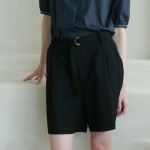 Linen Pintuck Detail Short Pants _ Black