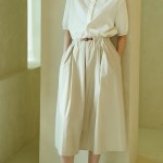 Tuck Detail Flared Skirt _ Beige