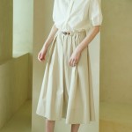 Tuck Detail Flared Skirt _ Beige