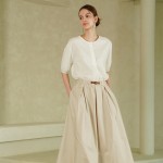 Tuck Detail Flared Skirt _ Beige