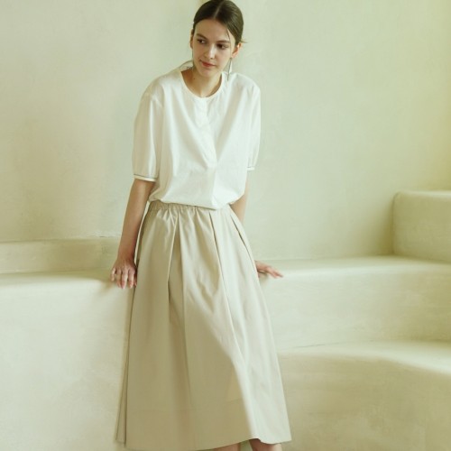 Tuck Detail Flared Skirt _ Beige