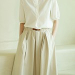 Tuck Detail Flared Skirt _ Beige