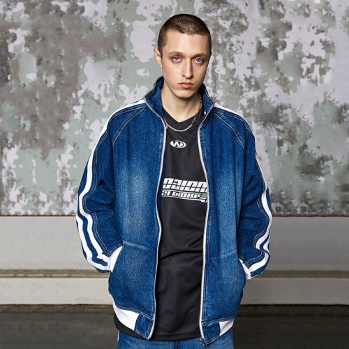 Denim over fit track jumper - BLUE