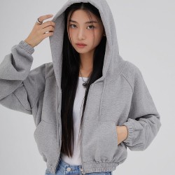 Crop loose fit hooded zip-up