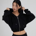 Crop loose fit hooded zip-up