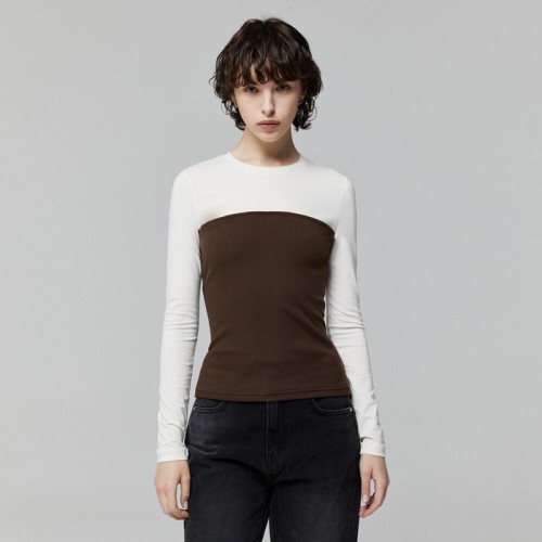 LAYERED TUBE TOP SLIM T-SHIRT_BROWN