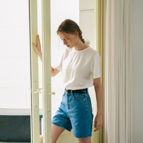 Wide Denim Shorts - Blue denim