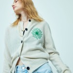 CASHMERE BLENDED CARDIGAN ROUND NECK_IVORY GREEN