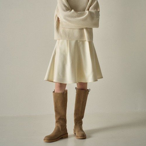 Melange wool flare skirt_ivory