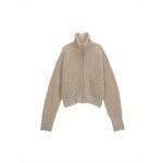 DAMAGE RIBBED HIGH NECK ZIP UP IN BEIGE