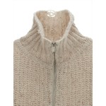 DAMAGE RIBBED HIGH NECK ZIP UP IN BEIGE