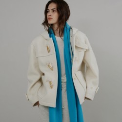 Hooded wool short duffle coat