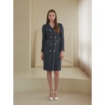 [Coett] White Double Button Tweed Dress S