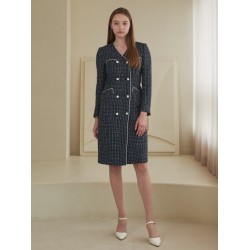 [Coett] White Double Button Tweed Dress M