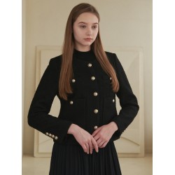 [Coett] Wool Button Tweed Jacket BLACK S