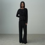 ELASTICATED WAIST STRAIGHT LEG TROUSERS BLACK