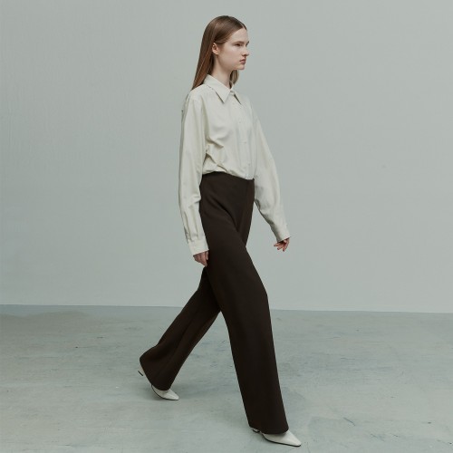 ELASTICATED WAIST STRAIGHT LEG TROUSERS TRUFFLE