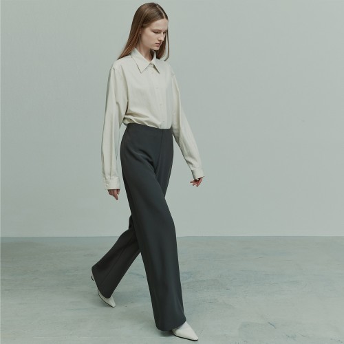 ELASTICATED WAIST STRAIGHT LEG TROUSERS DARK GRAY