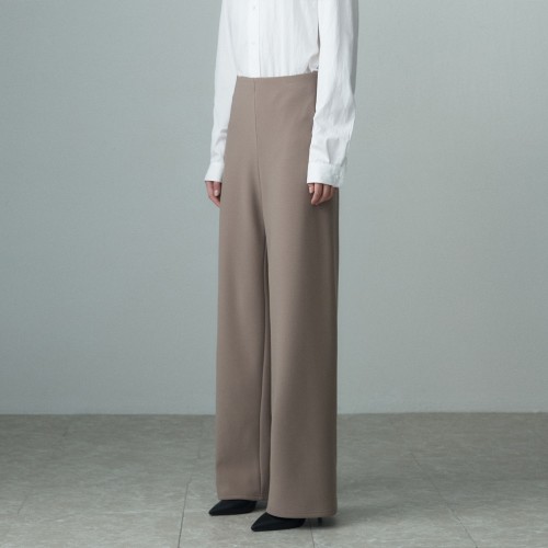 ELASTICATED WAIST STRAIGHT LEG TROUSERS MOCHA