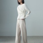 ELASTICATED WAIST STRAIGHT LEG TROUSERS BEIGE