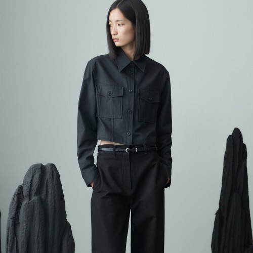 CARGO POCKET CROPPED SHIRT BLACK