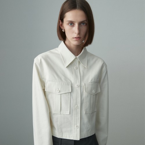 CARGO POCKET CROPPED SHIRT CREAM