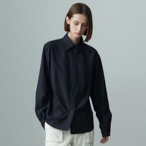 POINT COLLAR LONG SLEEVE SHIRT MIDNIGHT NAVY