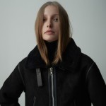 LEATHER SHEARING AVIATOR JACKET BLACK