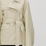 FUNNEL NECK TIE WAIST VEGAN LEATHER JACKET VANILLA