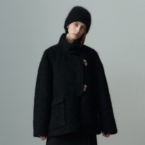 BOUCLE DUFFLE WOOL JACKET BLACK