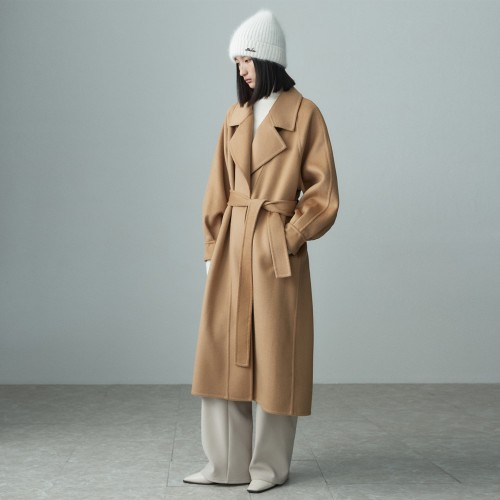 BALLOON SLEEVE BELTED ZIBELLIN COAT CAMEL