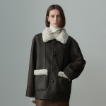 HIGH NECK BELTED HERRINGBONE COAT 