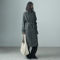 HIGH NECK BELTED HERRINGBONE COAT 