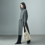 HIGH NECK BELTED HERRINGBONE COAT 