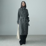 HIGH NECK BELTED HERRINGBONE COAT 