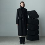 BELTED WOOL BLEND COAT BLACK