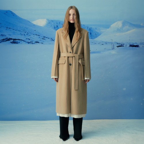 BELTED WOOL BLEND COAT SAND