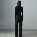 DIAGONAL LINE CURVED SLACKS BLACK