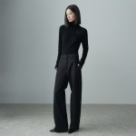 DIAGONAL LINE CURVED SLACKS BLACK