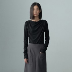 SHIRRING DRAPE LONG SLEEVE TOP