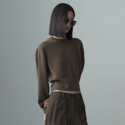 PUFFED SLEEVE KNIT TOP BROWN